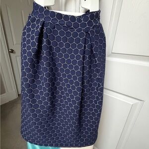 Leota Size 2X Navy Blue Circle-Pattern Pleated Midi Skirt